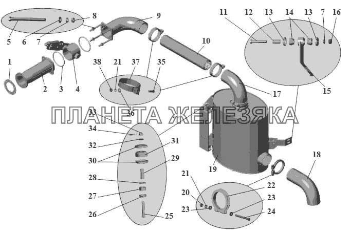 Установка системы выпуска отработавших газов 152-1200001-22 МАЗ-152 (2011)